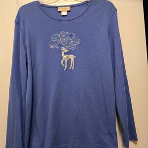 Never worn women's blue cotton/polyester long-sleeved holiday/winter t-shirt XL